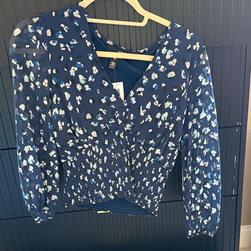 Aqua Navy Floral Blouse